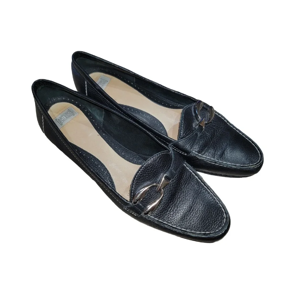 Arturo‎ Chiang Women's 8.5 M Black Pebbled Leather Horse Bit Loafers Flats